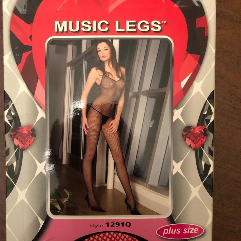 Plus size red fishnet Music Legs body stocking